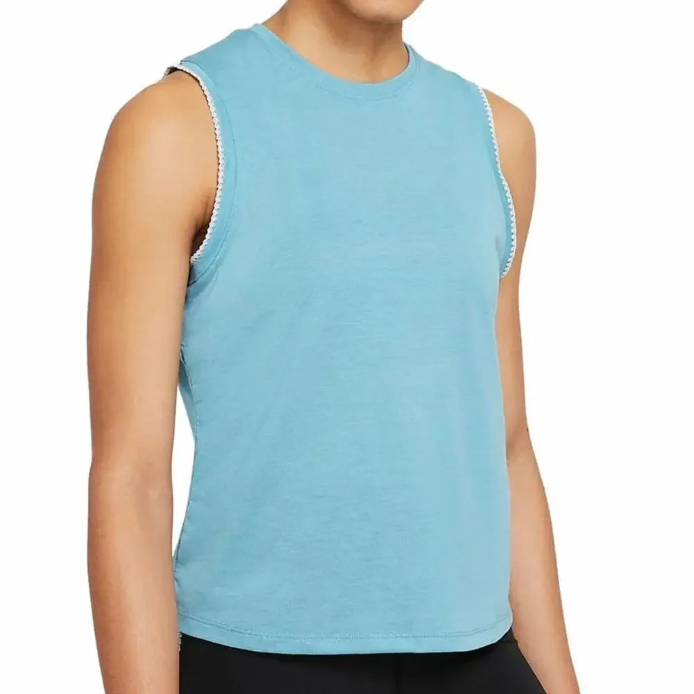 Nike Tank Top Muscle T-Shirt Yoga NWT Embroidered Sleeve Blue/White Womens Large